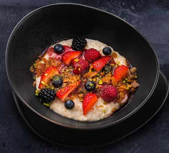 Porridge with berries  on the water